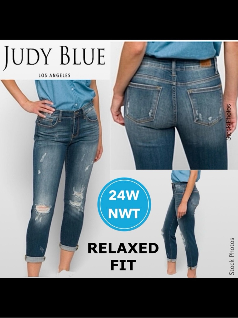NWT Judy Blue Relaxed Fit Distressed Jeans JB8271DK NEW WITH TAGS (24W)